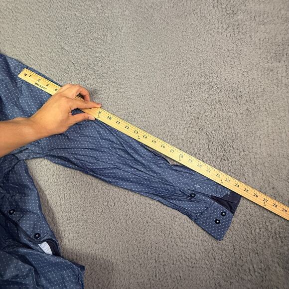 Maceoo Shirt Mens 2XL 6 Blue Button Up Long Sleeve 100% Linen Jacquard Geometric - Picture 9 of 10